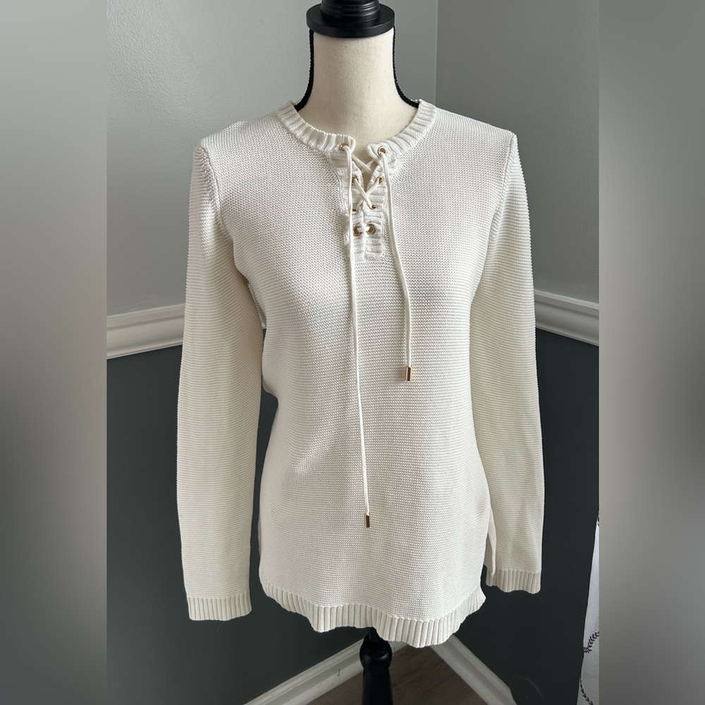 Charter Club Lace Up Sweater Size Medium